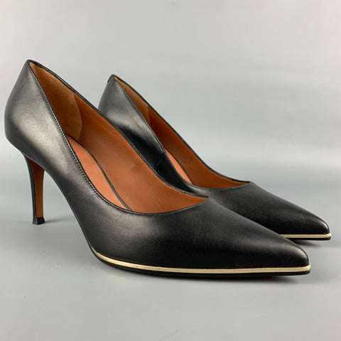 GIVENCHY Talla 7.5 Zapatos de tacón clásicos de cuero negro y plateado