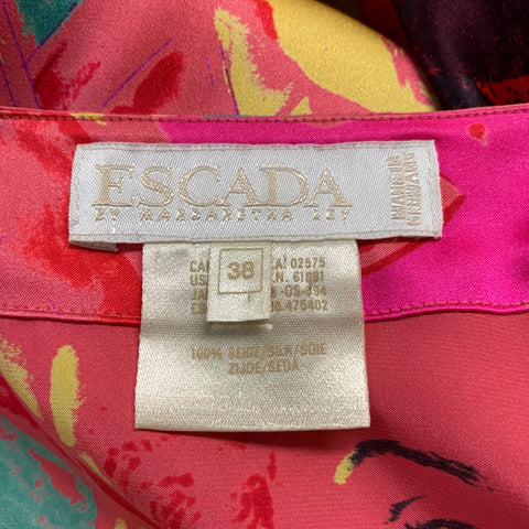 ESCADA Size M Pink Multi-Color Marilyn Silk Print Collarless Shirt