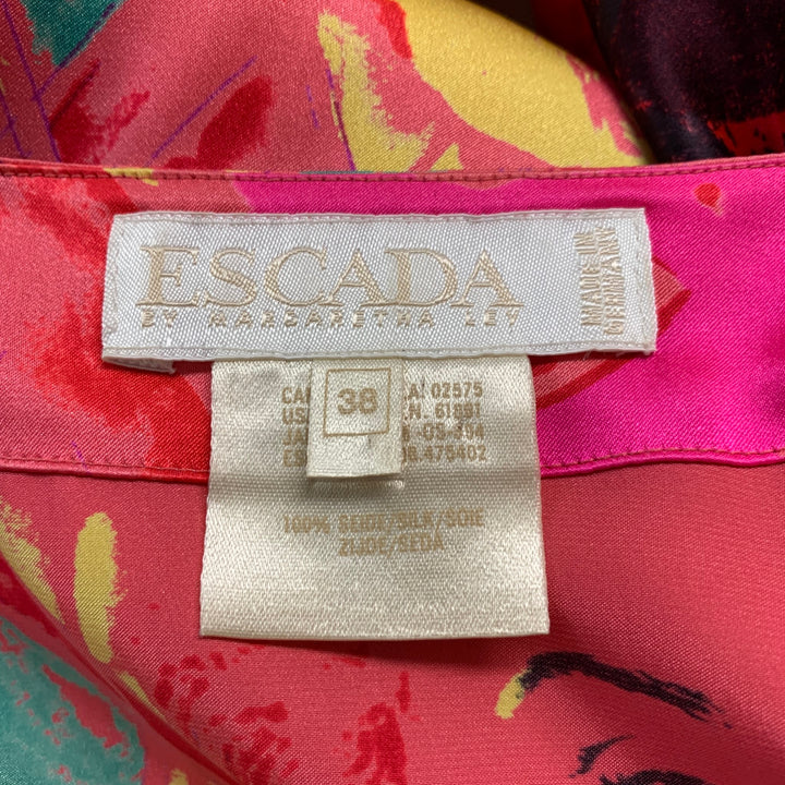 ESCADA Size M Pink Multi-Color Marilyn Silk Print Collarless Shirt