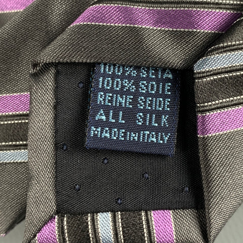 MASSIMO BIZZOCCHI Grey Purple Stripe Silk Tie