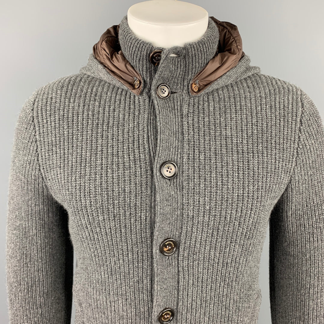 BRUNELLO CUCINELLI Size 40 Dark Gray Knitted Cashmere Buttoned Jacket