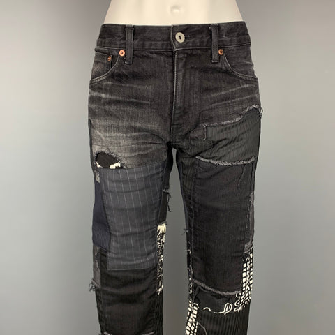 COMME des GARCONS Taille 28 Jean Patchwork Noir &amp; Gris