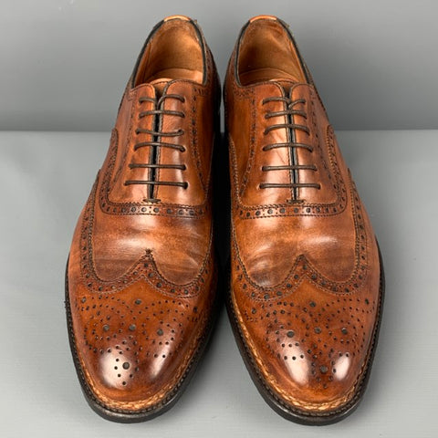 BONTONI Size 10 Tan Perforated Leather Wingtip Lace Up Libertino Shoes