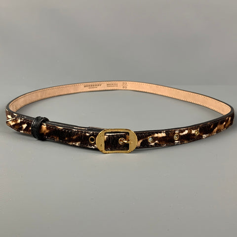 BURBERRY PRORSUM Size 32 Brown White Animal Print Pony Hair Belt