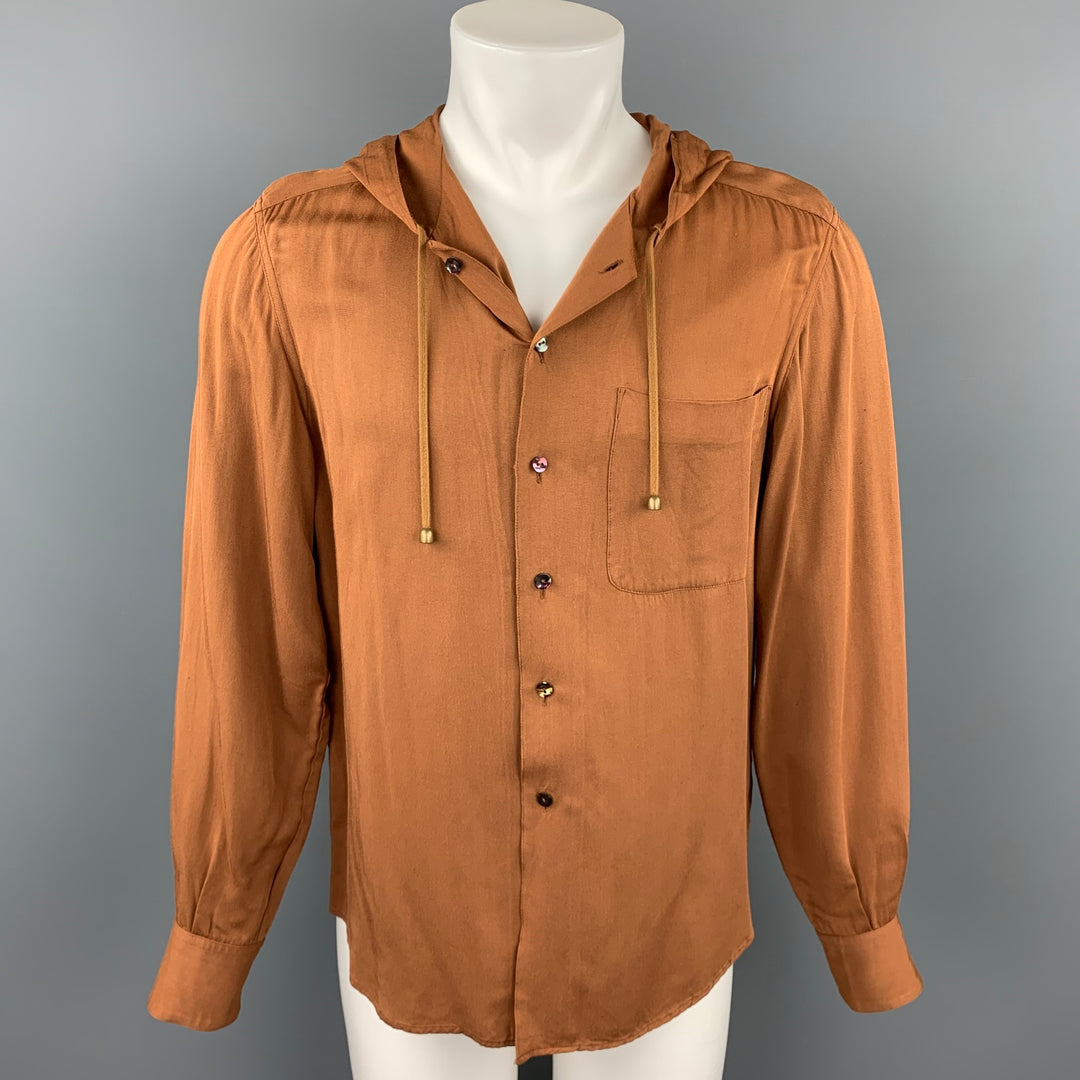 Vintage JEAN PAUL GAULTIER Tamaño 40 Chaqueta de camisa con capucha de algodón bronceado