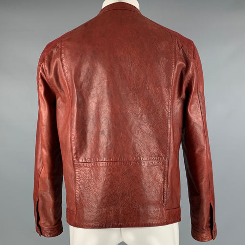 JOHN VARVATOS * U.S.A. Size M Brick Red Leather Zip Up Jacket