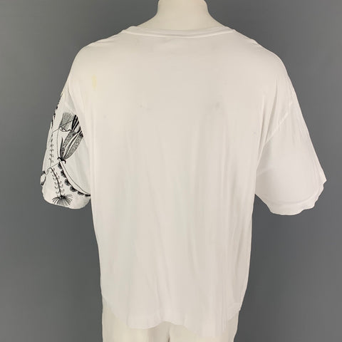 DRIES VAN NOTEN Size M White Black Embroidery Cotton Short Sleeve T-shirt