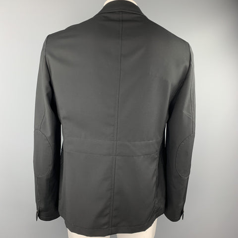 PRADA Size 46 Black Woven Wool Notch Lapel Sport Coat
