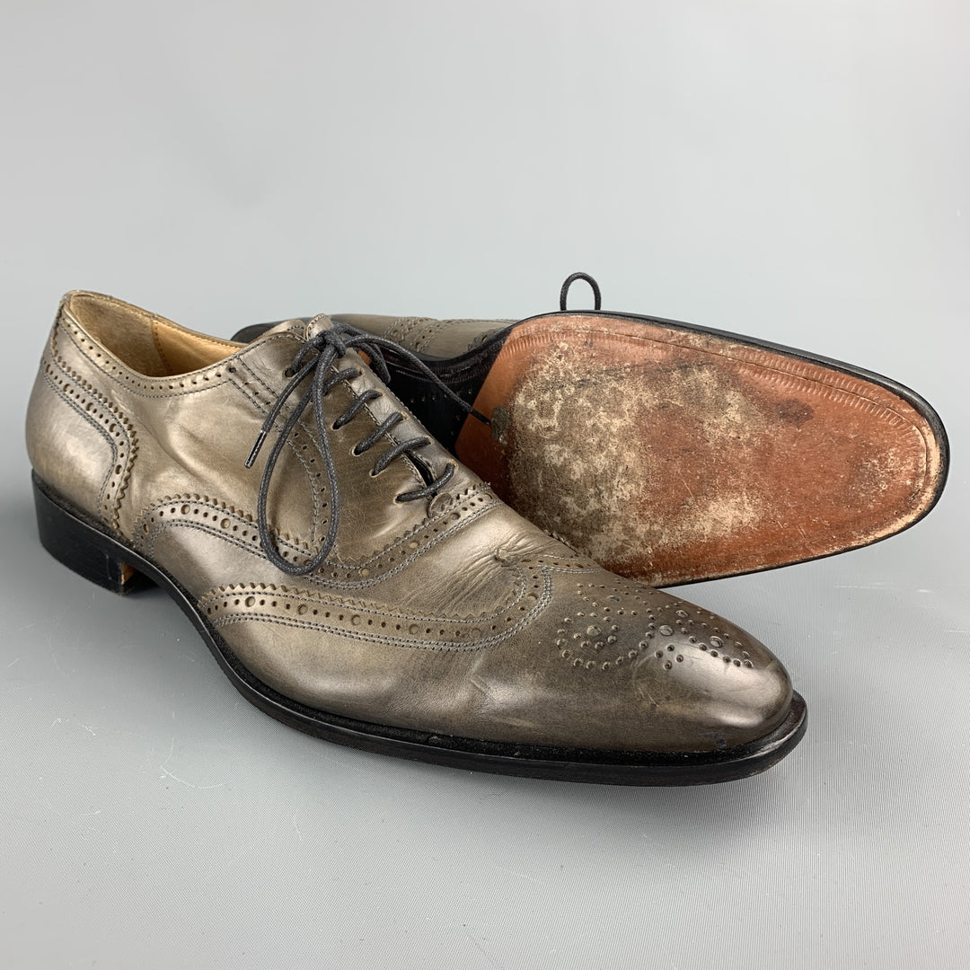 OLIVER SPENCER Zapatos con cordones y punta de ala de cuero antiguo color topo Talla 11