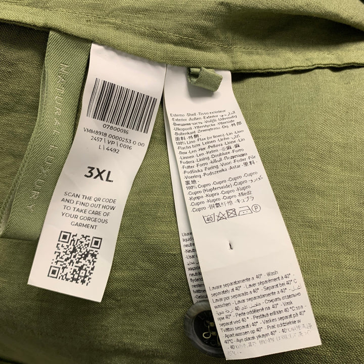 120% LINO Size 46 Green Solid Linen Notch Lapel Sport Coat