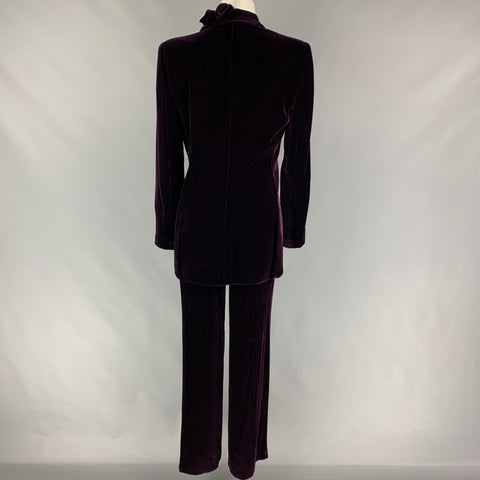 EMPORIO ARMANI Size 8 Purple Viscose Silk Velvet Peak Lapel Pants Suit