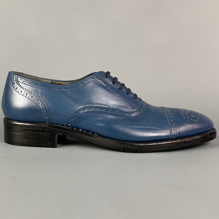 ROBERT CLERGERIE pour J. FENESTRIER Taille 9 Chaussures à lacets en cuir perforé bleu Cap Toe