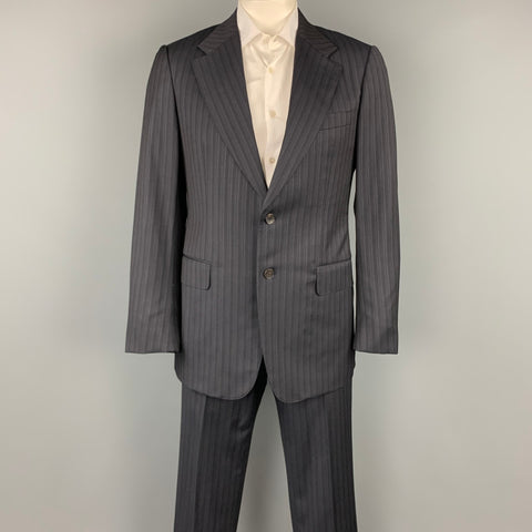 GUCCI Size 42 Regular Black Stripe Wool Notch Lapel Suit