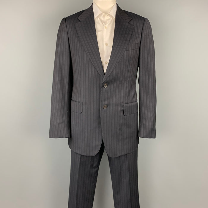 GUCCI Size 42 Regular Black Stripe Wool Notch Lapel Suit