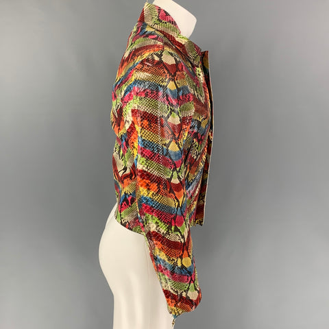ROBERTO CAVALLI Size S Multi-Color Chevron Phyton Skin Hidden Zipper Jacket