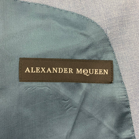 ALEXANDER MCQUEEN Size 38 Blue Mohair Silk Peak Lapel Suit