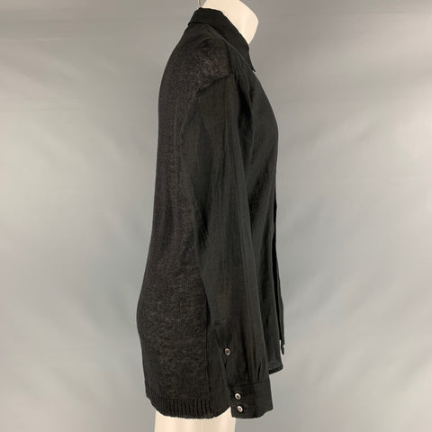 ISABEL BENENATO Taille S Noir Tissus Mélangés Lin Boutonné Chemise à Manches Longues