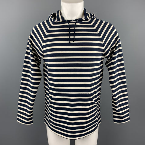 SAINT JAMES Talla M Sudadera con bolsillos de canguro y capucha de algodón a rayas azul marino y crema