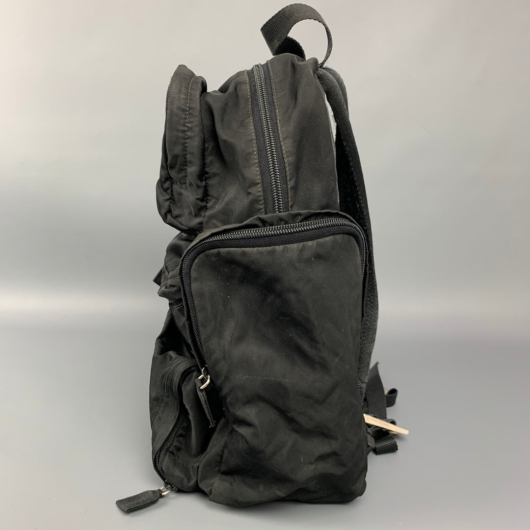 PRADA Black Nylon Zipper Pockets Backpack