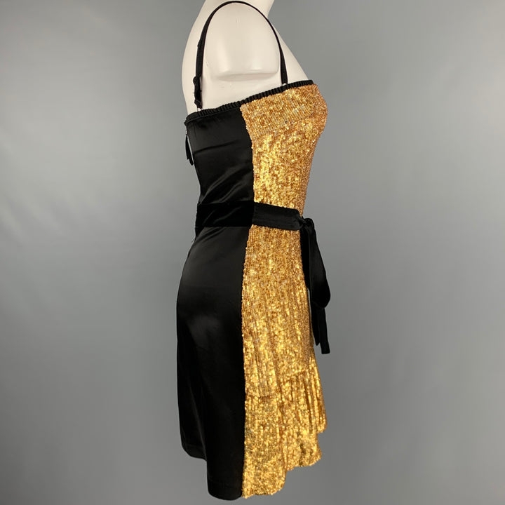 DOLCE & GABBANA Size 4 Gold Black Polyester Blend Sequined Cocktail Dress