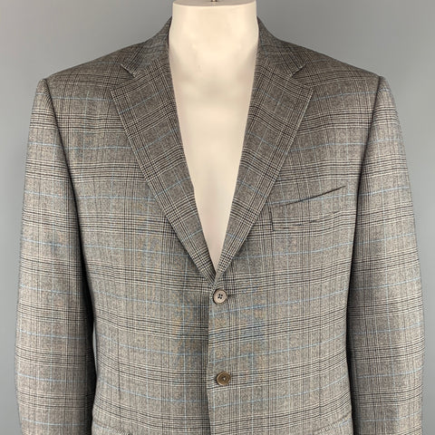 ERMENEGILDO ZEGNA Size 46 Plaid Gray Wool Notch Lapel Long Sport Coat