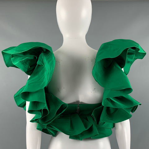 ALEXANDER MCQUEEN Size 0 Green Polyester Ruffled Bustier Dress Top