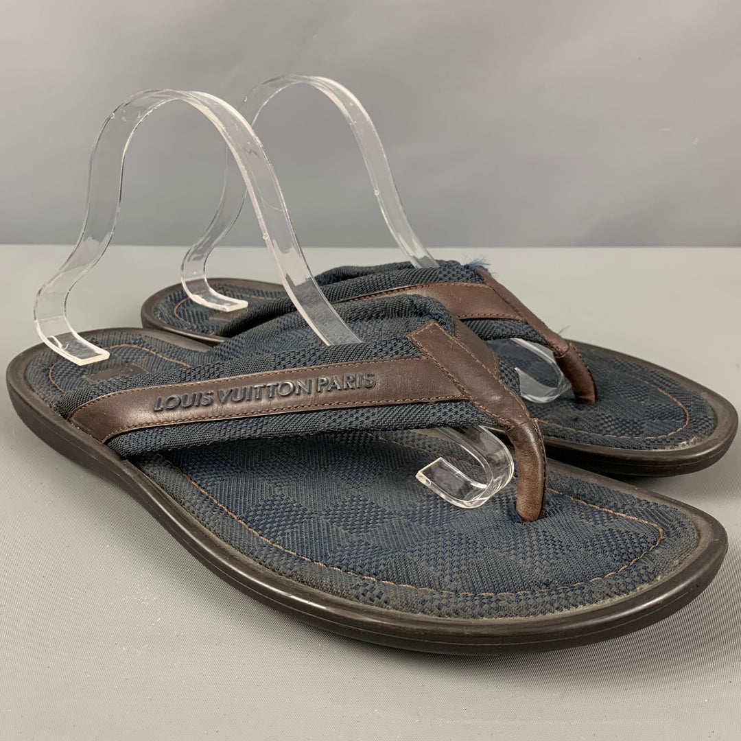 LOUIS VUITTON Size 10 Navy Brown Textured Nylon Sandals