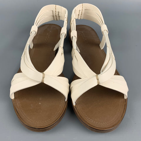 BOTTEGA VENETA Size 8 White & Taupe Leather Sandals