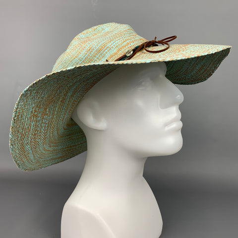 NO BRAND Sombrero de ala ancha de papel color turquesa y tostado talla única
