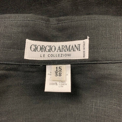 GIORGIO ARMANI Size S Black Linen Button Up Long Sleeve Shirt