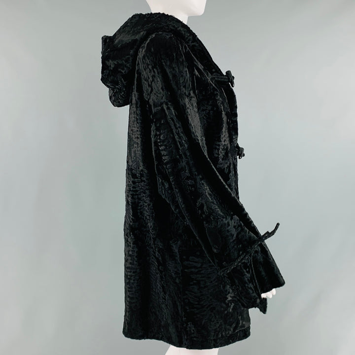 GALANOS Size M Black Hooded Coat