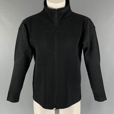 ISSEY MIYAKE Size S Black Pleated Polyester Zip Up Jacket