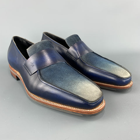 CORTHAY Size 10.5 Blue Ombre Leather Slip On Loafers