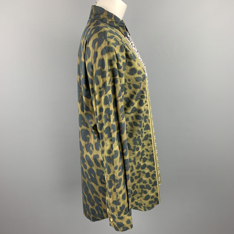 VERSUS by GIANNI VERSACE Size M Olive & Black Print Cotton Oversized Shirt