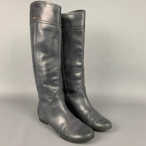 CHLOE Talla 8.5 Botas Julie con puntadas en contraste de cuero azul