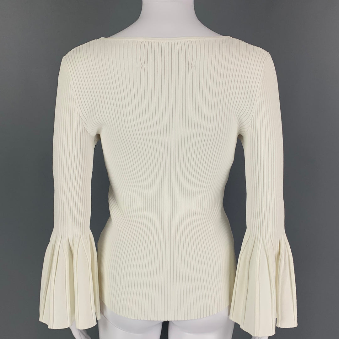 CAROLINA HERRERA Size M White Viscose Polyester Ribbed V-Neck Casual Top