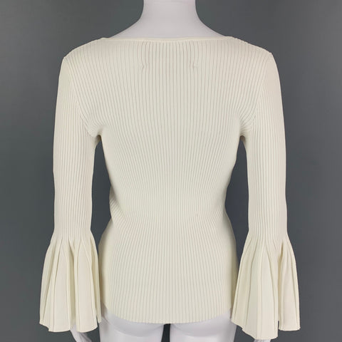 CAROLINA HERRERA Size M White Viscose Polyester Ribbed V-Neck Casual Top