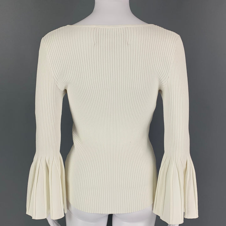 CAROLINA HERRERA Size M White Viscose Polyester Ribbed V-Neck Casual Top