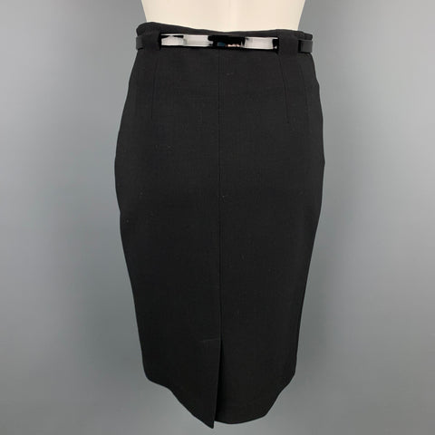 RALPH LAUREN Black Label Taille 2 Jupe crayon ceinturée en laine noire