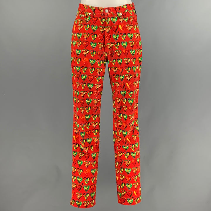 VERSACE JEANS COUTURE Size 32 Red Green Yellow Cotton Jean Cut Casual Pants