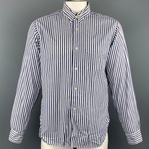 ENGINEERED GARMENTS Size L Navy & White Stripe Cotton Long Sleeve Shirt