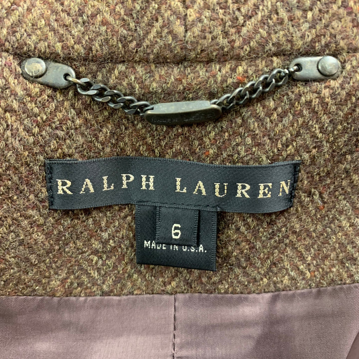 RALPH LAUREN Black Label Talla 6 Traje de falda de lana / cachemir en espiga marrón y gris pardo