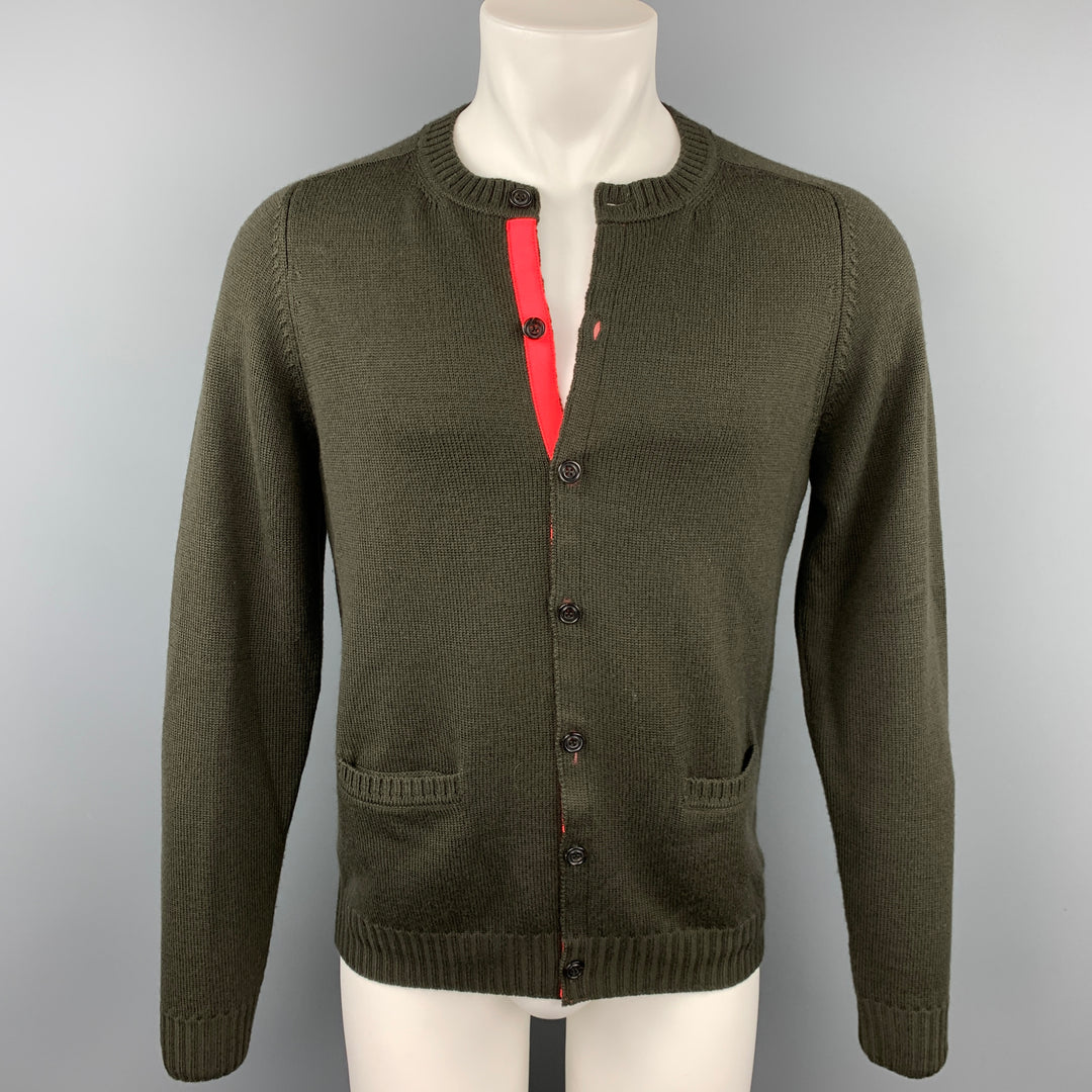WOOSTER + LARDINI Size M Olive Knitted Wool Buttoned Cardigan
