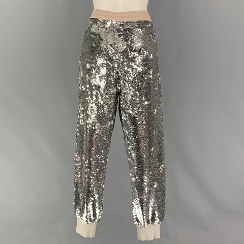 ASHISH Size M Silver Silk Drawstring Dress Pants