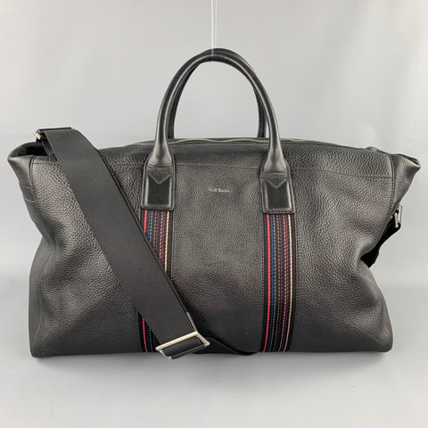 PAUL SMITH Black Leather Pebble Grain Weekender Bag