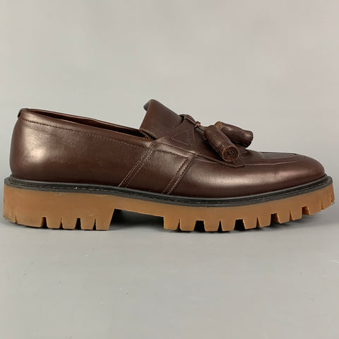 BURBERRY PRORSUM Size 12 Brown Leather Tassel Cowall Loafers