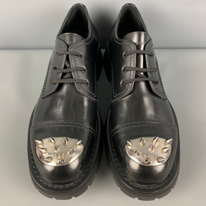 ALEXANDER MCQUEEN Size 12 Black Silver Spikes Leather Lace Up Shoes