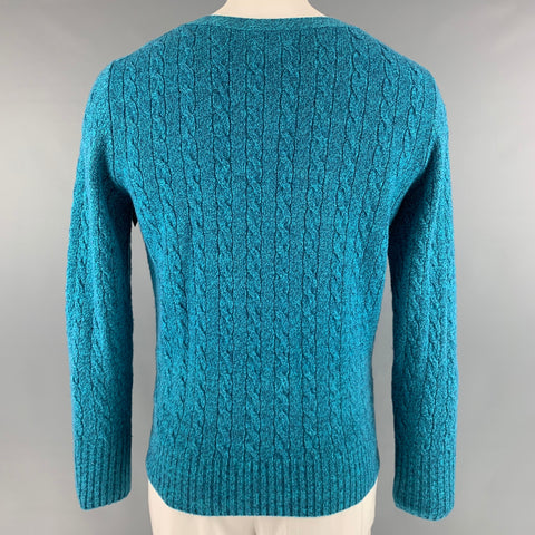 ERDEM Size L Blue Grey Cable Knit Merino Wool Blend Boat Neck Sweater