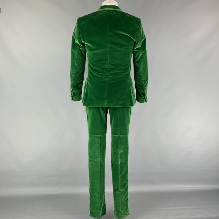 DOLCE & GABBANA Size 36 R Green Velvet Double Breasted Shawl 3 Piece Suit