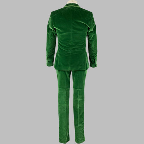 DOLCE & GABBANA Size 36 R Green Velvet Double Breasted Shawl 3 Piece Suit